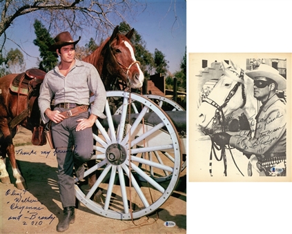 Lot of (2) Clint Walker & Clayton Moore Single Signed & Inscribed Photos (Beckett)